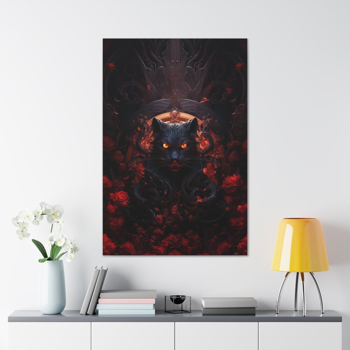 Sureal Rose Red Cat Canvas Poster - Elegant Deer