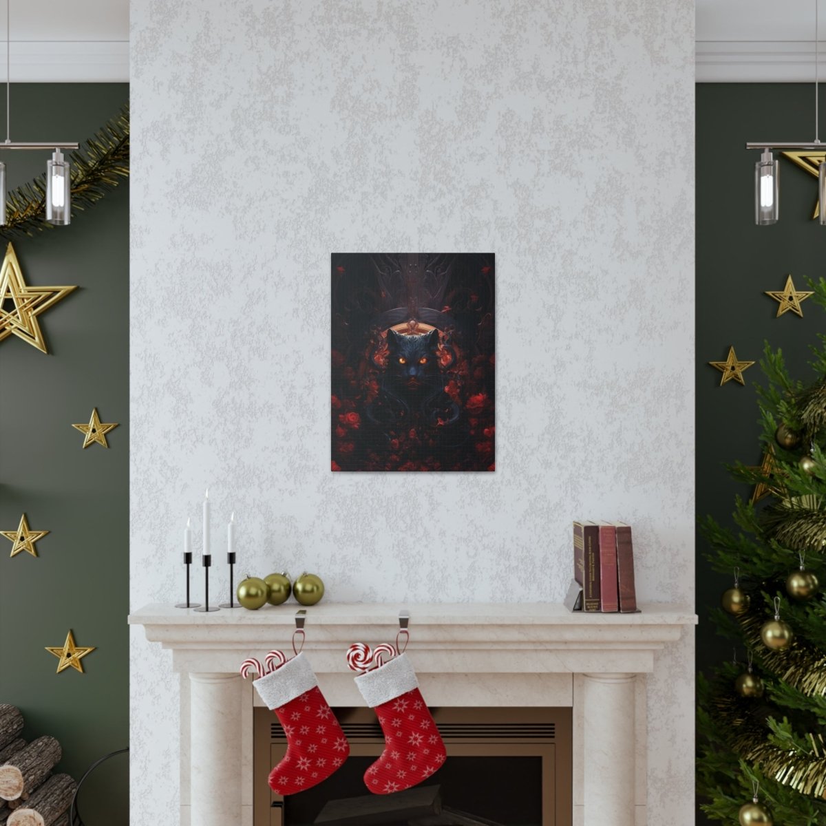 Sureal Rose Red Cat Canvas Poster - Elegant Deer