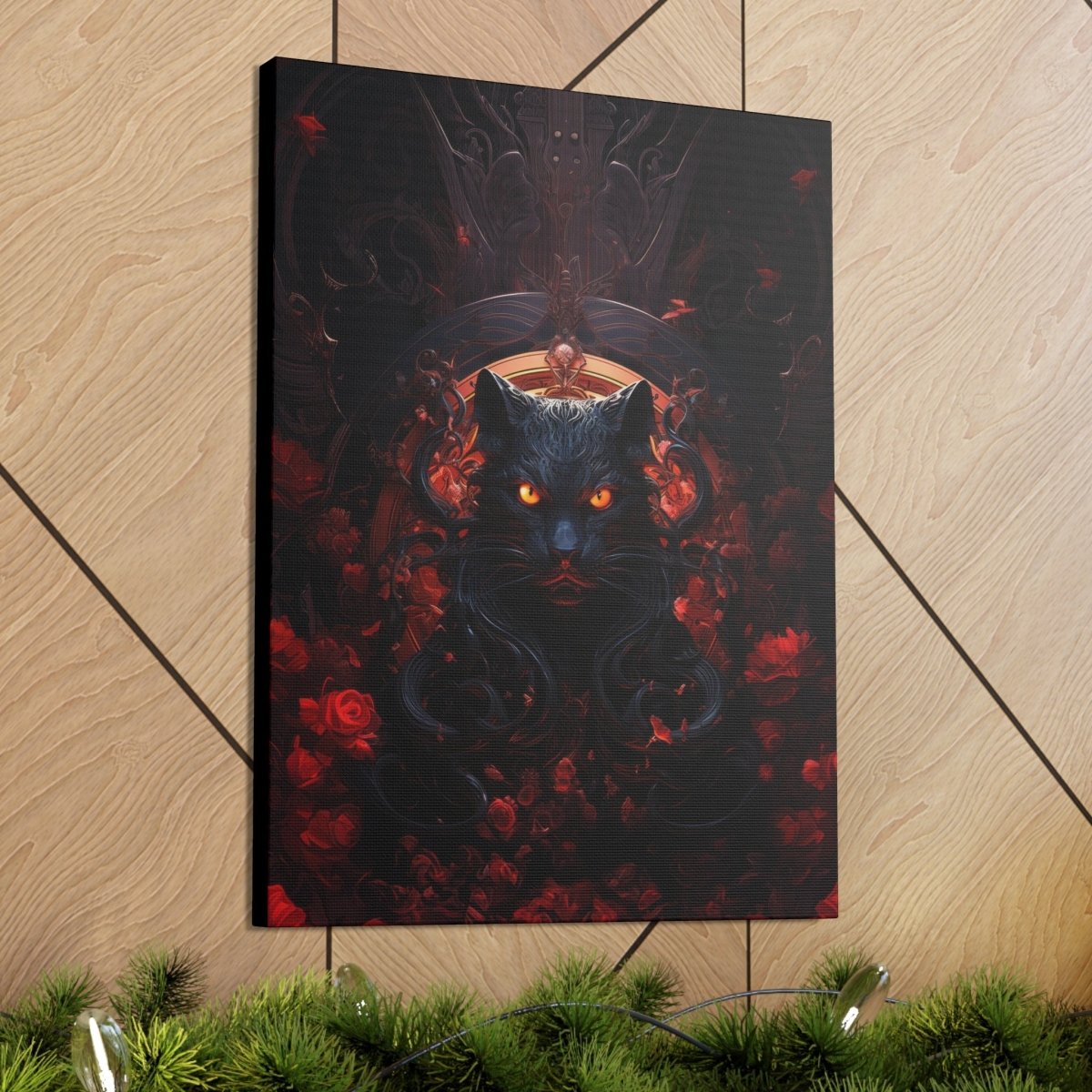 Sureal Rose Red Cat Canvas Poster - Elegant Deer