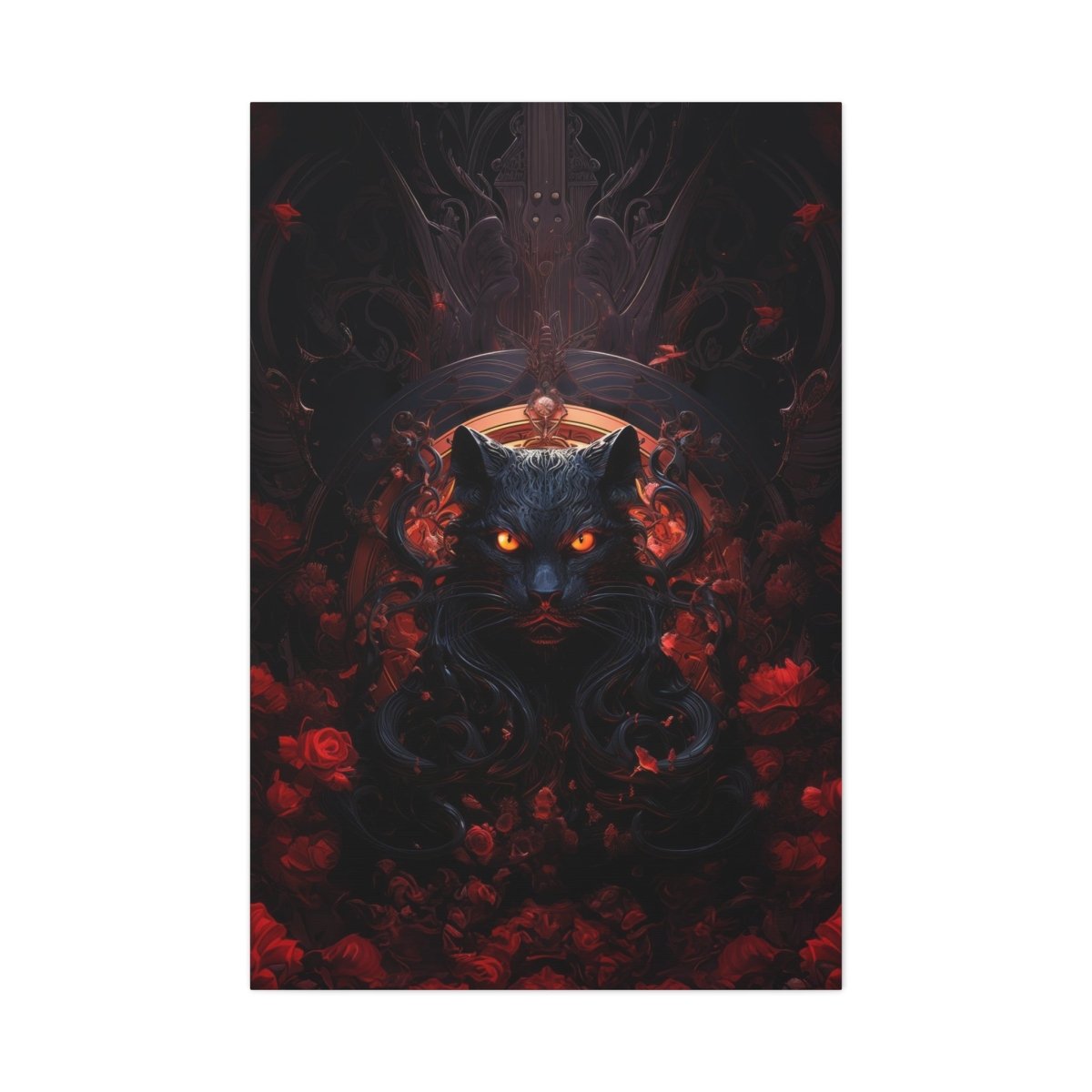 Sureal Rose Red Cat Canvas Poster - Elegant Deer