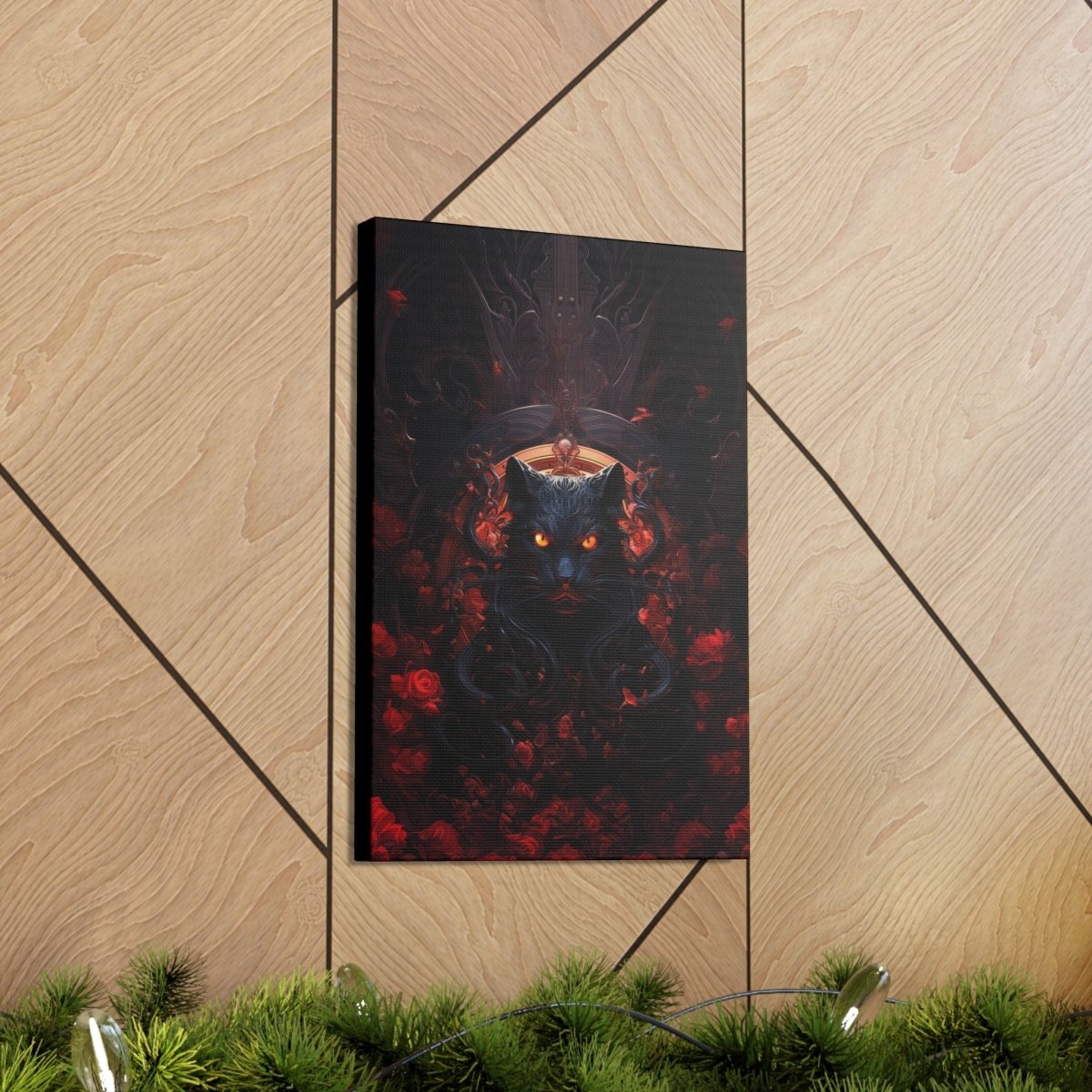 Sureal Rose Red Cat Canvas Poster - Elegant Deer