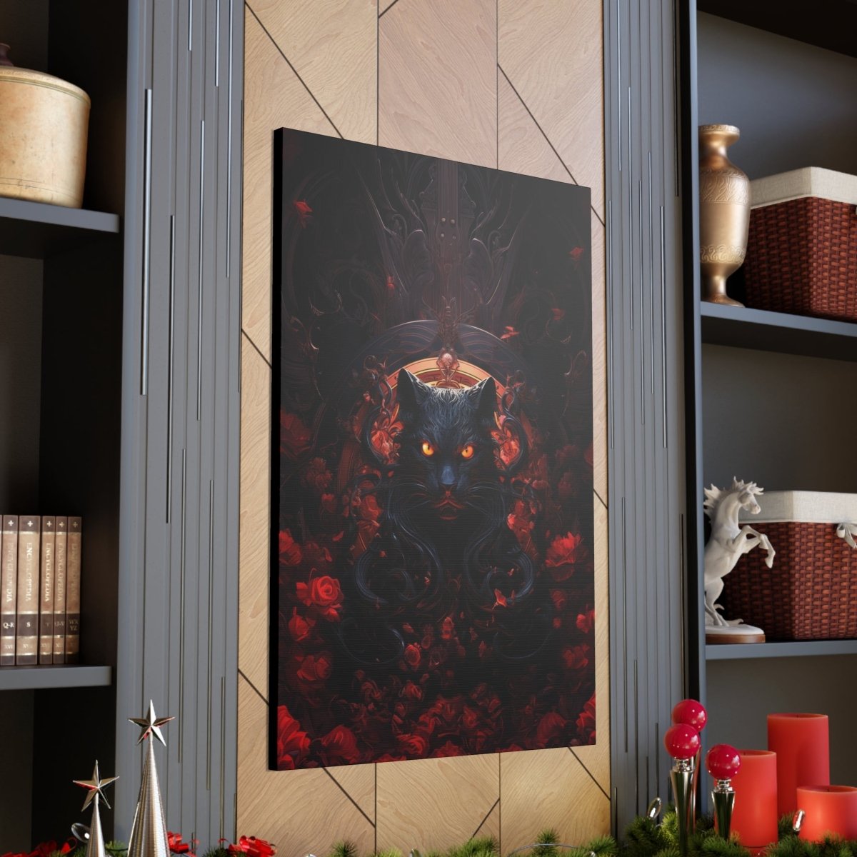 Sureal Rose Red Cat Canvas Poster - Elegant Deer