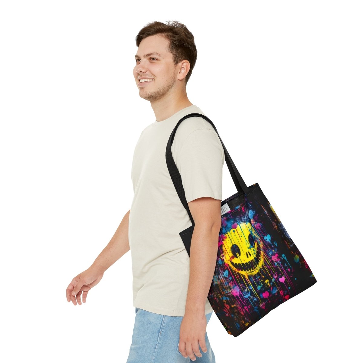 Urban Chaos: Graffiti Smiley Tote Bag - Elegant Deer